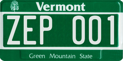 VT license plate ZEP001