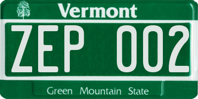 VT license plate ZEP002