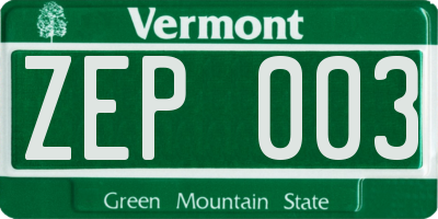 VT license plate ZEP003
