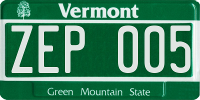 VT license plate ZEP005