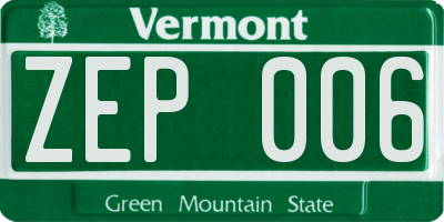 VT license plate ZEP006