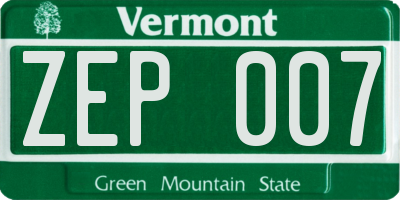 VT license plate ZEP007