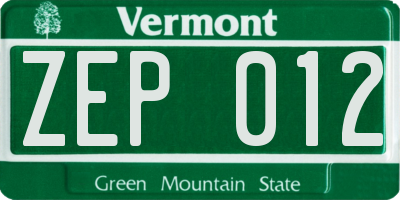 VT license plate ZEP012