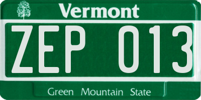 VT license plate ZEP013
