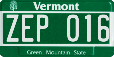VT license plate ZEP016