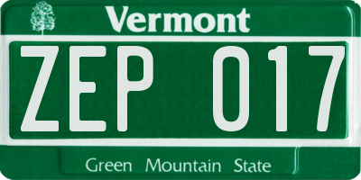 VT license plate ZEP017