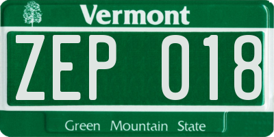 VT license plate ZEP018