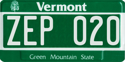 VT license plate ZEP020