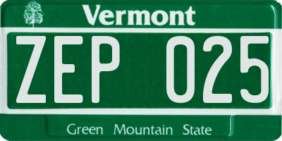 VT license plate ZEP025