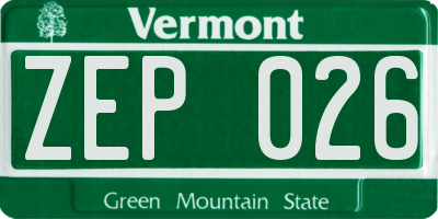 VT license plate ZEP026
