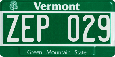VT license plate ZEP029