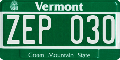 VT license plate ZEP030