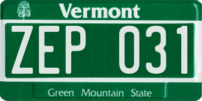 VT license plate ZEP031