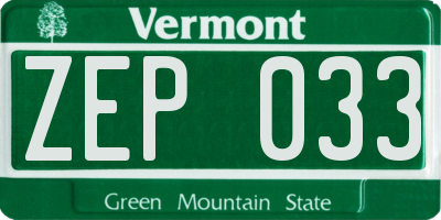 VT license plate ZEP033