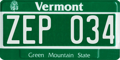 VT license plate ZEP034
