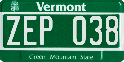 VT license plate ZEP038