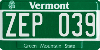 VT license plate ZEP039