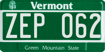 VT license plate ZEP062