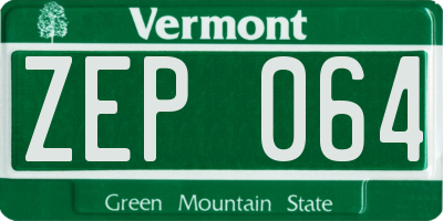 VT license plate ZEP064