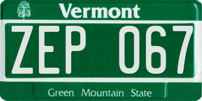 VT license plate ZEP067