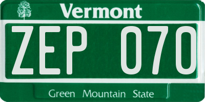 VT license plate ZEP070