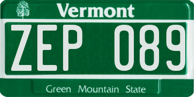 VT license plate ZEP089