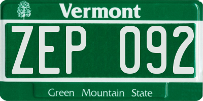 VT license plate ZEP092