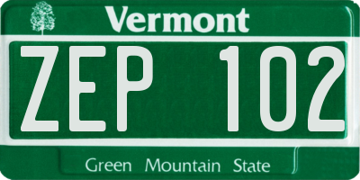 VT license plate ZEP102