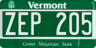 VT license plate ZEP205