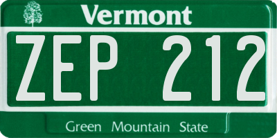 VT license plate ZEP212