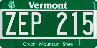 VT license plate ZEP215