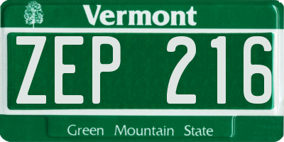 VT license plate ZEP216