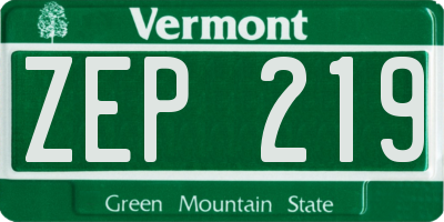 VT license plate ZEP219