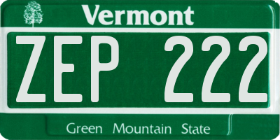 VT license plate ZEP222