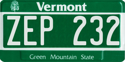 VT license plate ZEP232