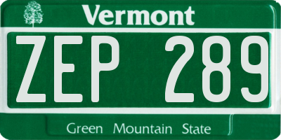 VT license plate ZEP289