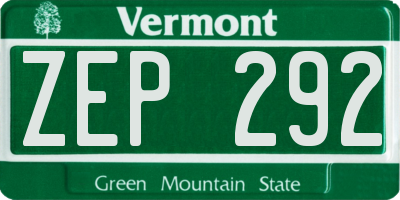 VT license plate ZEP292