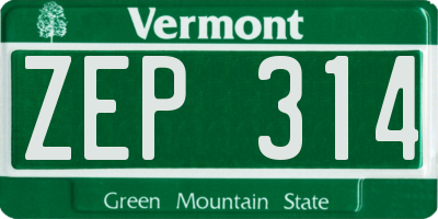 VT license plate ZEP314