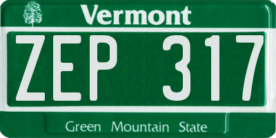 VT license plate ZEP317