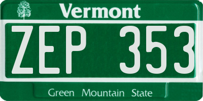 VT license plate ZEP353