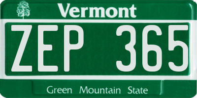 VT license plate ZEP365