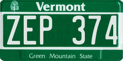 VT license plate ZEP374