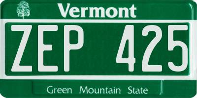 VT license plate ZEP425