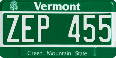 VT license plate ZEP455