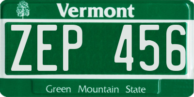 VT license plate ZEP456