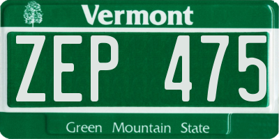 VT license plate ZEP475