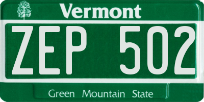 VT license plate ZEP502