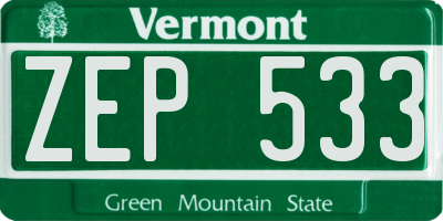 VT license plate ZEP533