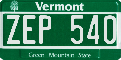 VT license plate ZEP540