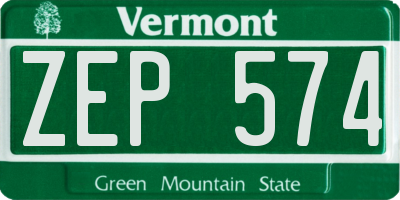 VT license plate ZEP574